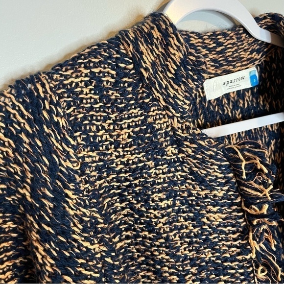 Anthropologie SPARROW Marled Peat Cardigan Open Front SIZE S Linen Blend Fringe - Picture 2 of 6